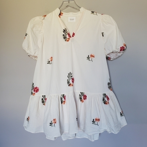 ChouChou Embroidered Cottagecore Grannycore Tunic Top Puff Sleeve Mini Dress - Picture 8 of 11